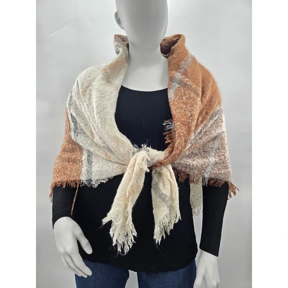 Plaid Fringe Large Square Y2K Scarves Cottage Fairy Wraps Cozy Chic Scarf OS